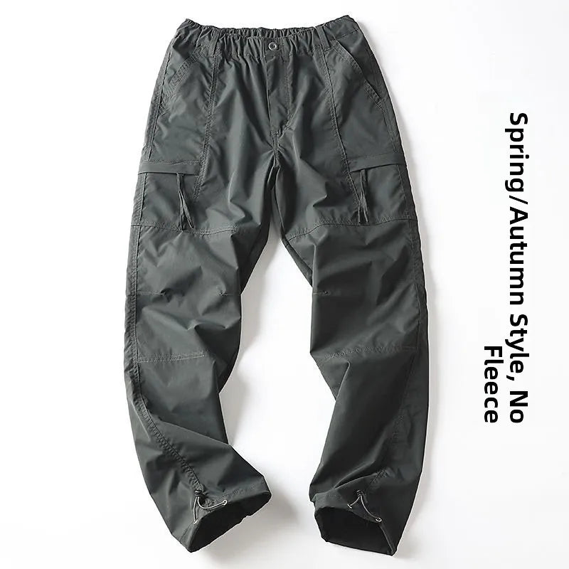 Outdoor Workwear Pants Men's | Loose Fleece-Lined Soft Hiking Pants | Windproof Waterproof Polyester Fiber Straight Leg