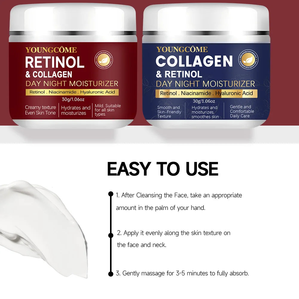 كريم ريتينول كولاجين للوجه - مضاد للشيخوخة، ينعم التجاعيد، يرطب بعمق، ويبيض البشرة، مقشر للعناية بالبشرة