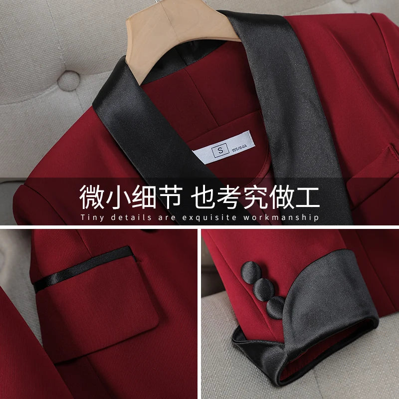 Patchwork-Blazer-Anzug für Damen im Herbst – Zweireihiger Mantel &amp; Hose mit hohem Bund