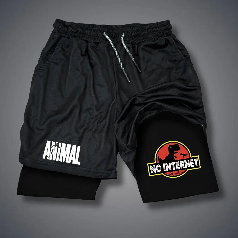 شورت رجالي بطبعة بطة كرتونية - شورت سريع الجفاف مزدوج الطبقات للصيف والشاطئ واللياقة البدنية