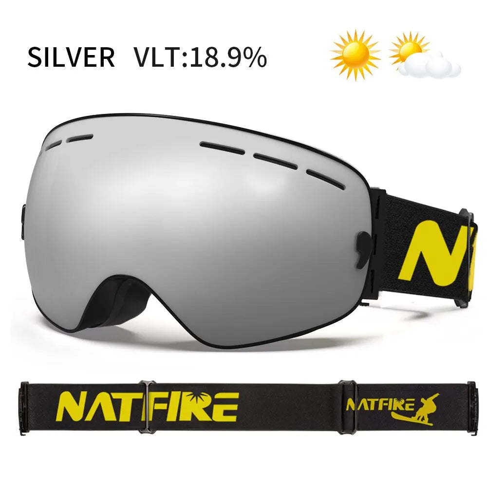 NATFIRE Ski Goggles – Double-Layer Anti-Fog UV400 Snowboard & Snowmobile Glasses for Outdoor Sports Skiing
