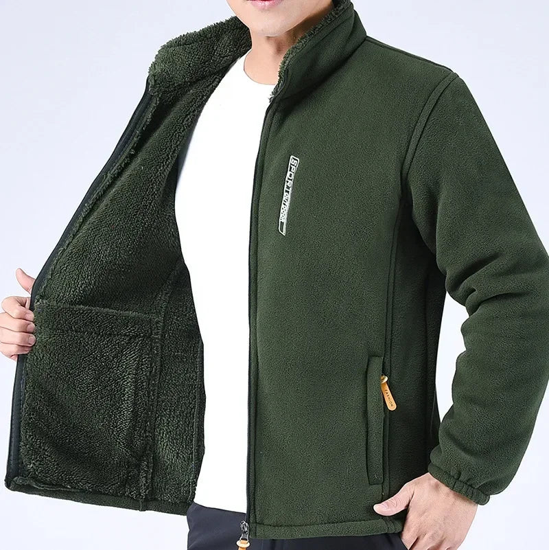 Men’s Winter Thicken Polar Fleece Jacket – Windproof Full-Zip Outdoor Coat with Pockets