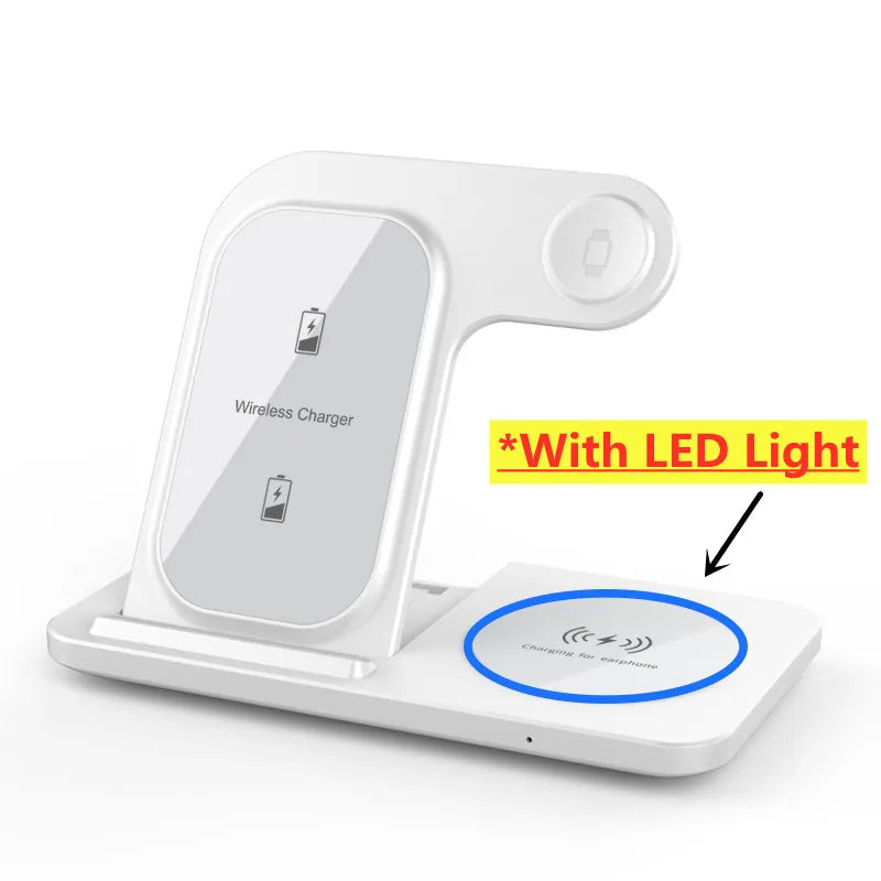 3-in-1 Wireless Charger Stand Pad – Foldable Fast Charging Dock for iPhone 12/13/14/15 Pro Max, Apple Watch & AirPods Pro