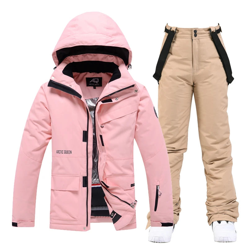 Men & Women Snow Suit Set – Waterproof Windproof Ski Jacket & Ski Pants, Pure Color Winter Snowboard Clothing (-30°C)