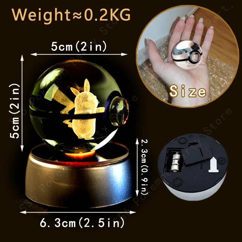 Pokémon 3D Crystal Ball Night Light – Pikachu, Gengar & Mewtwo Pokéball Glass Lamp for Kids Birthday Gifts