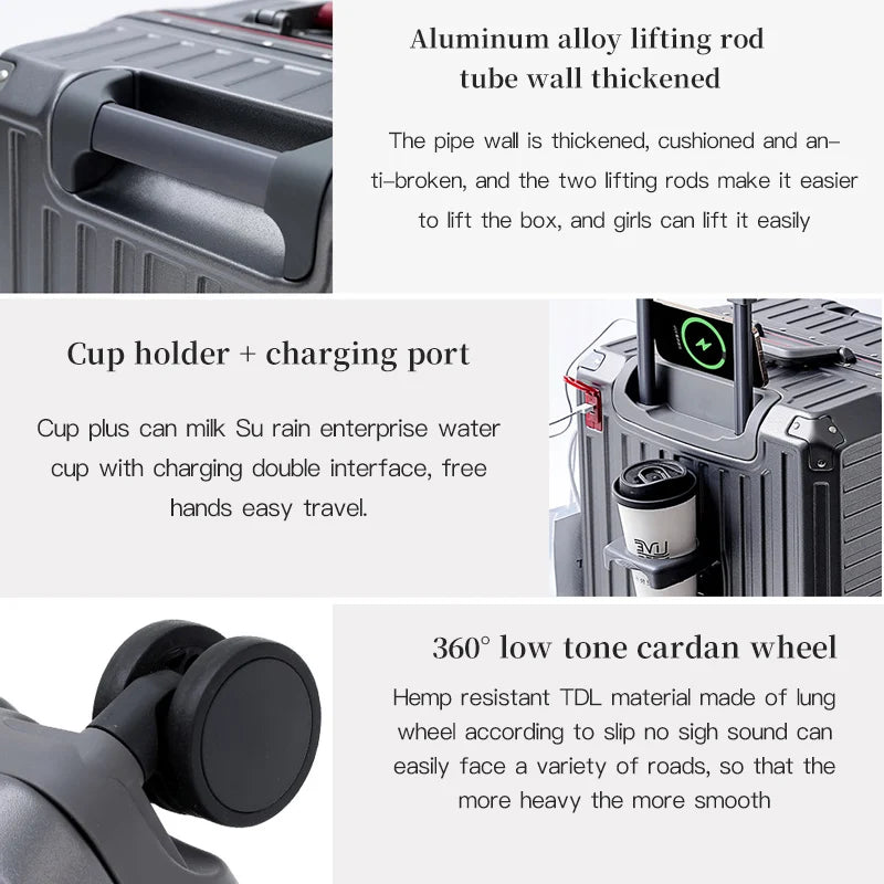 Wide Handle Travel Suitcase | PC Aluminum Frame Trolley Luggage for Men & Women | 20/24/26 Inch Carry-On