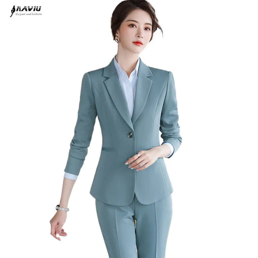 Women’s Slim Blazer & Trousers Set – Fashionable Formal Office Pants Suit