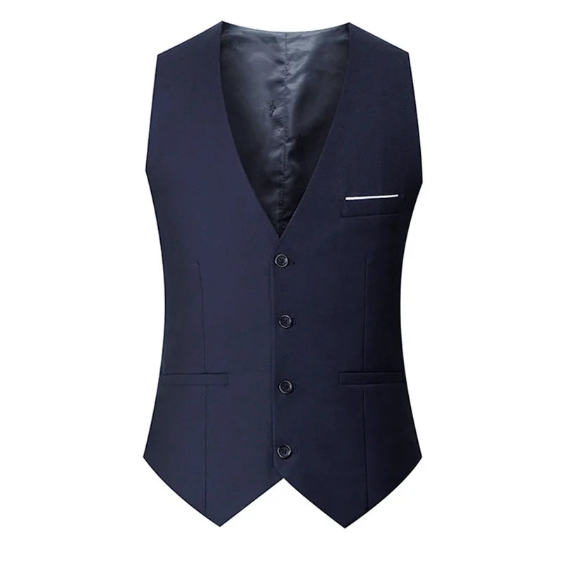 Men's Single-Breasted Solid Color Suit Vest – Adjustable Waist Business & Wedding Vest M-7XL