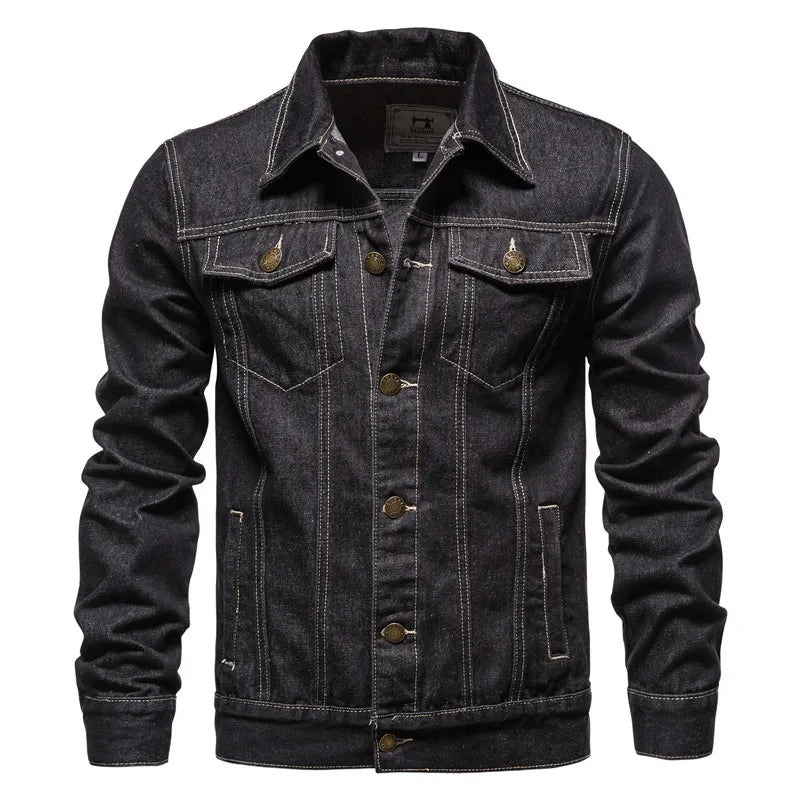 2025 Men’s Autumn Denim Jacket – Slim Fit Vintage Motorcycle Cotton Coat (Black & Blue)