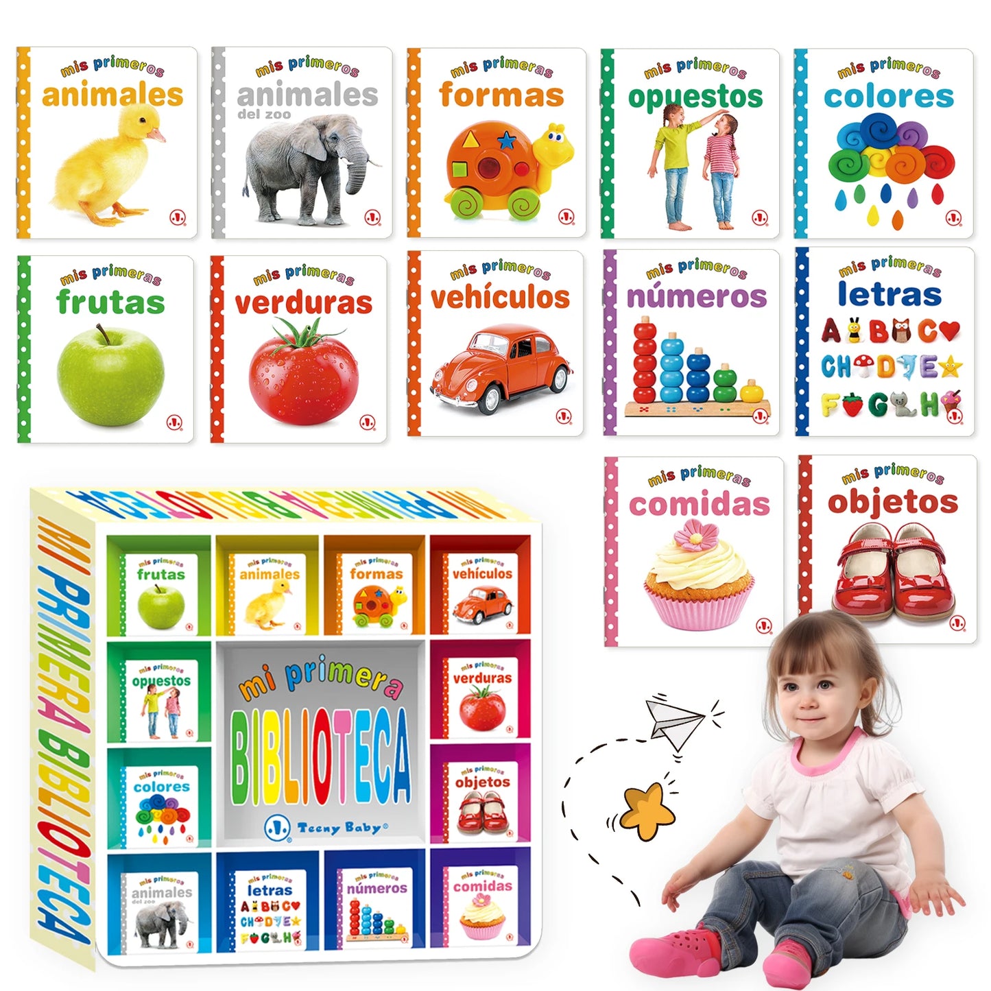 1 Set of 12 Children’s Educational Flip Books – Spanish Boxed Set for Reading, Pictures & Baby Cognition Development