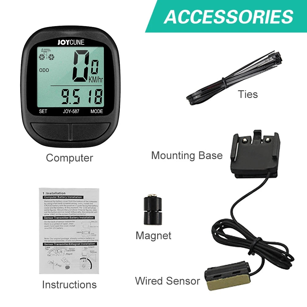 كمبيوتر دراجة هوائية - عداد سرعة ومسافة سلكي مقاوم للماء مع شاشة LED وساعة توقيت لركوب الدراجات