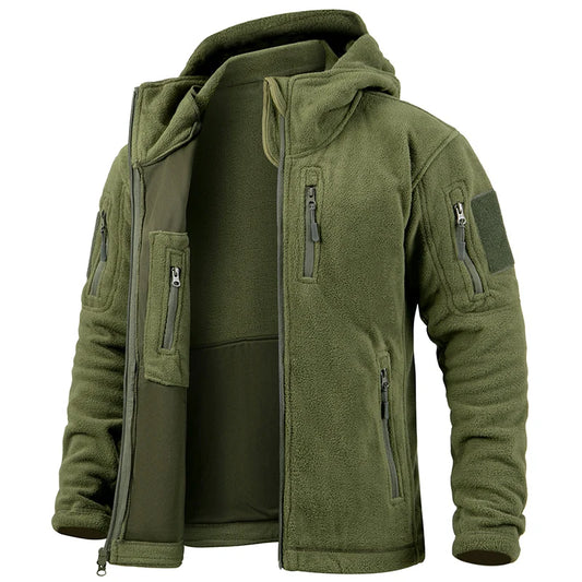Men’s Tactical Fleece Jacket – Winter Warm Full-Zip Military Hoodie with Multi-Pockets for Hiking & Hunting