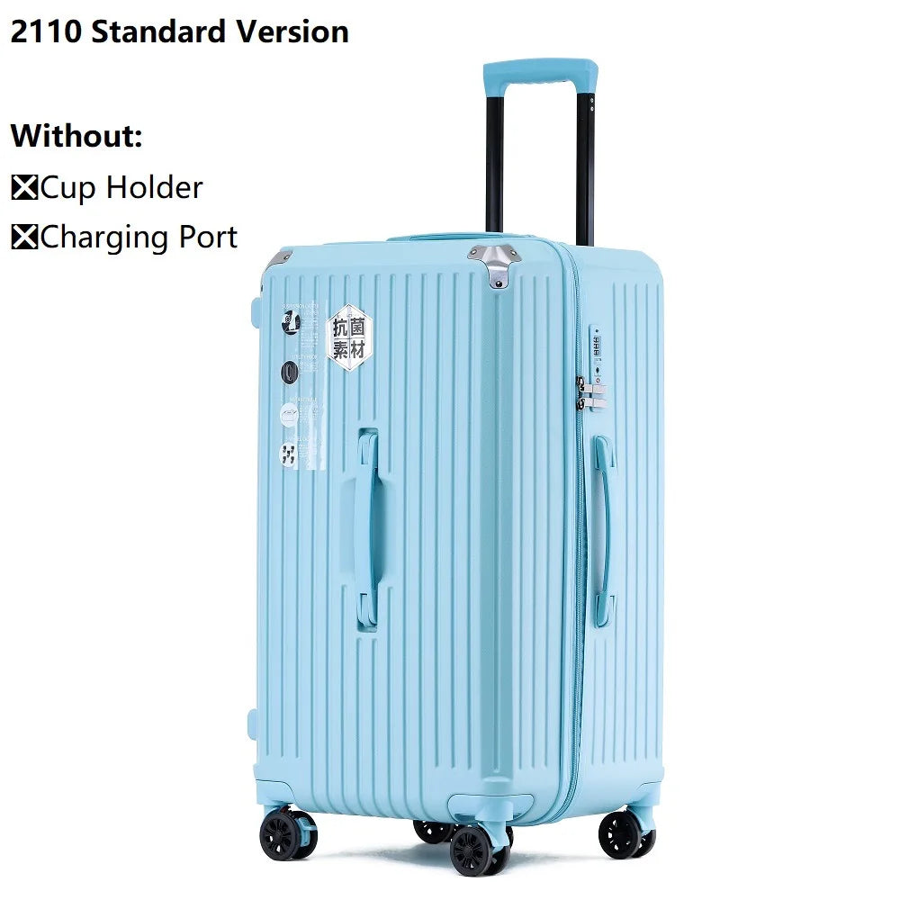 Large Capacity Luggage Suitcase | USB Charging Carry-On with Cup Holder for Women & Girls | Travel 20/24/26/28 Inch