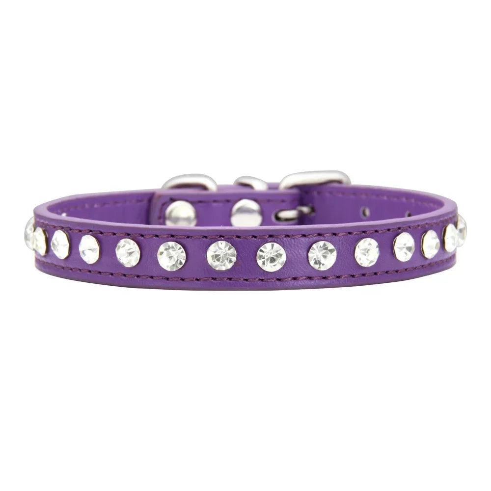 Collar de perro personalizado con diamantes de imitación: cuero sintético ajustable en 16 colores para perros pequeños y chihuahuas.