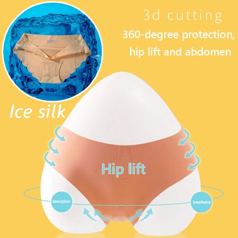 4PCS Set Women's Ice Silk Seamless Panties Solid Color Ultra Thin No Trace Elastic Underwear