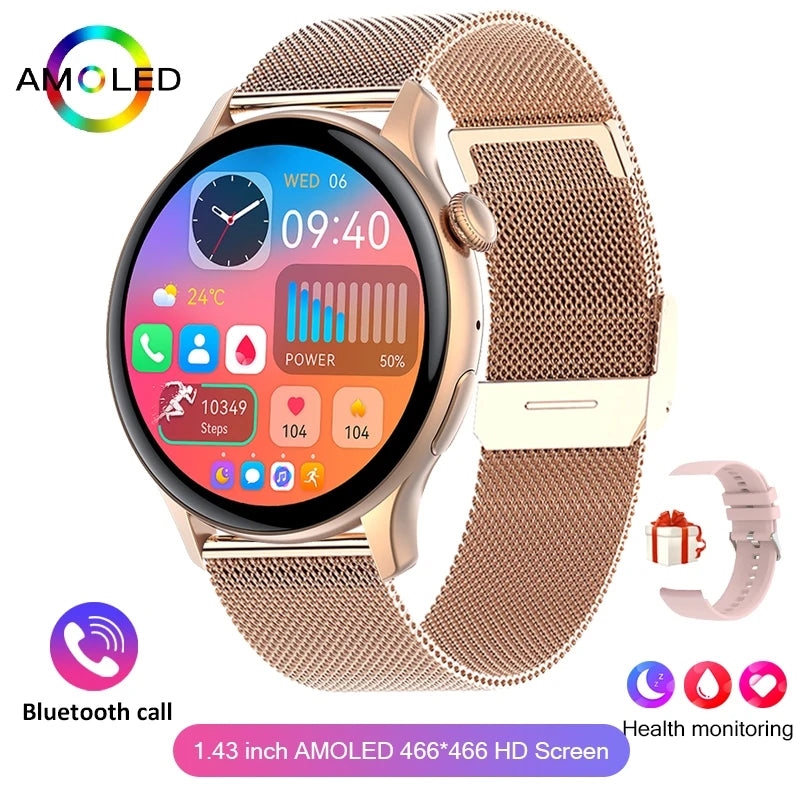 2024 True AMOLED Smart Watch for Women – Always-On Display, 466×466 HD, Health Tracker, Voice Calling for Xiaomi