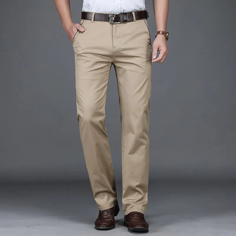 Men's Classic Summer Cotton Casual Pants – Business Fashion Stretch Loose Straight Trousers
