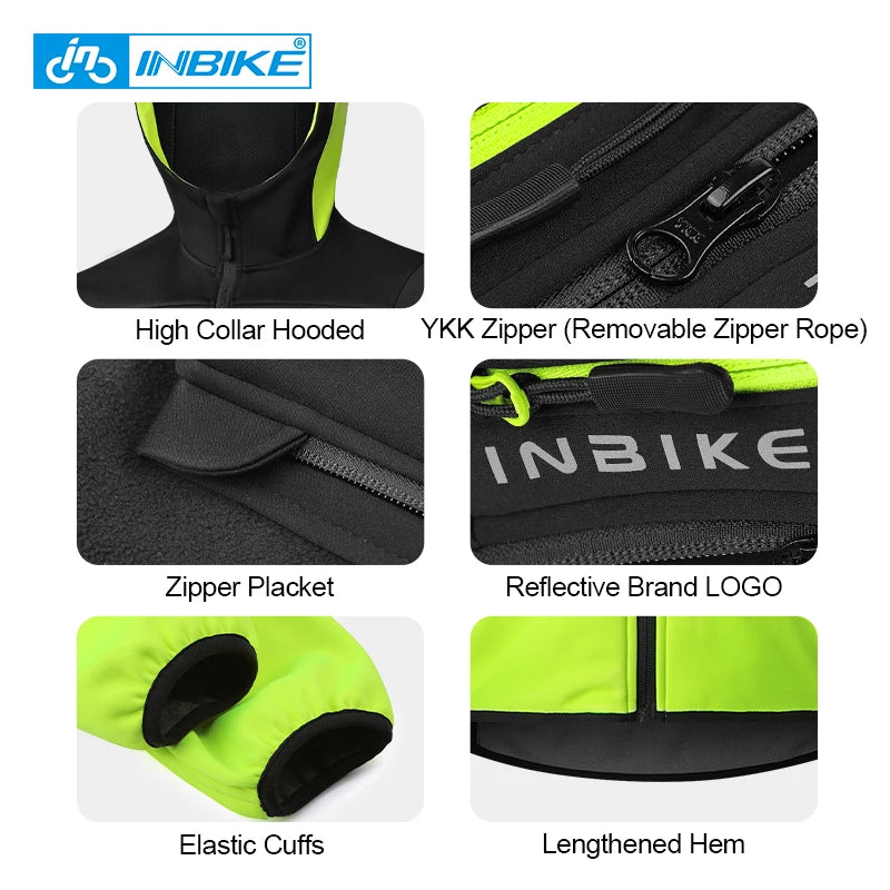 INBIKE Men’s Winter Cycling Jacket – Hooded Fleece Windproof Outdoor Coat for Hiking & Biking