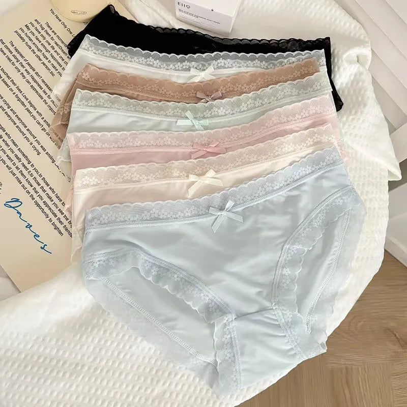 3Pcs Women Low Waist Panties Panties Sexy Lingerie Lace Quick Drying Briefs Female Seamless Underwear Solid Color Underpants