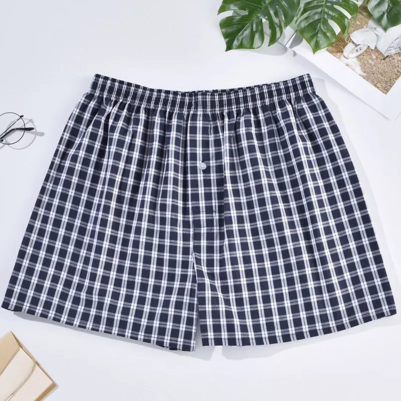 Men's Cotton Boxer Shorts | Casual Striped & Plaid Underpants | Loose Comfortable Homewear Sleepwear