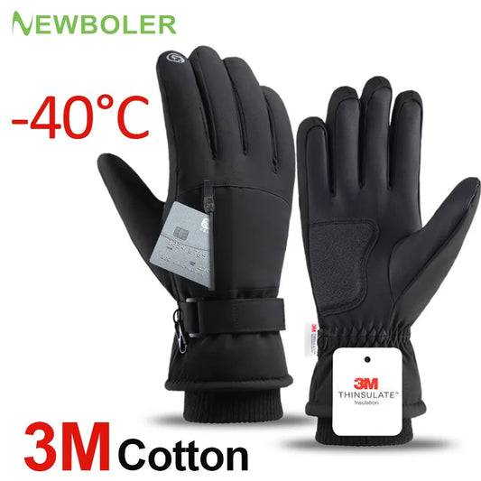 Men’s Winter Waterproof Cycling Gloves – Touchscreen Fleece Full-Finger Non-Slip Warm Gloves for Running, Motorcycle & Ski Sports