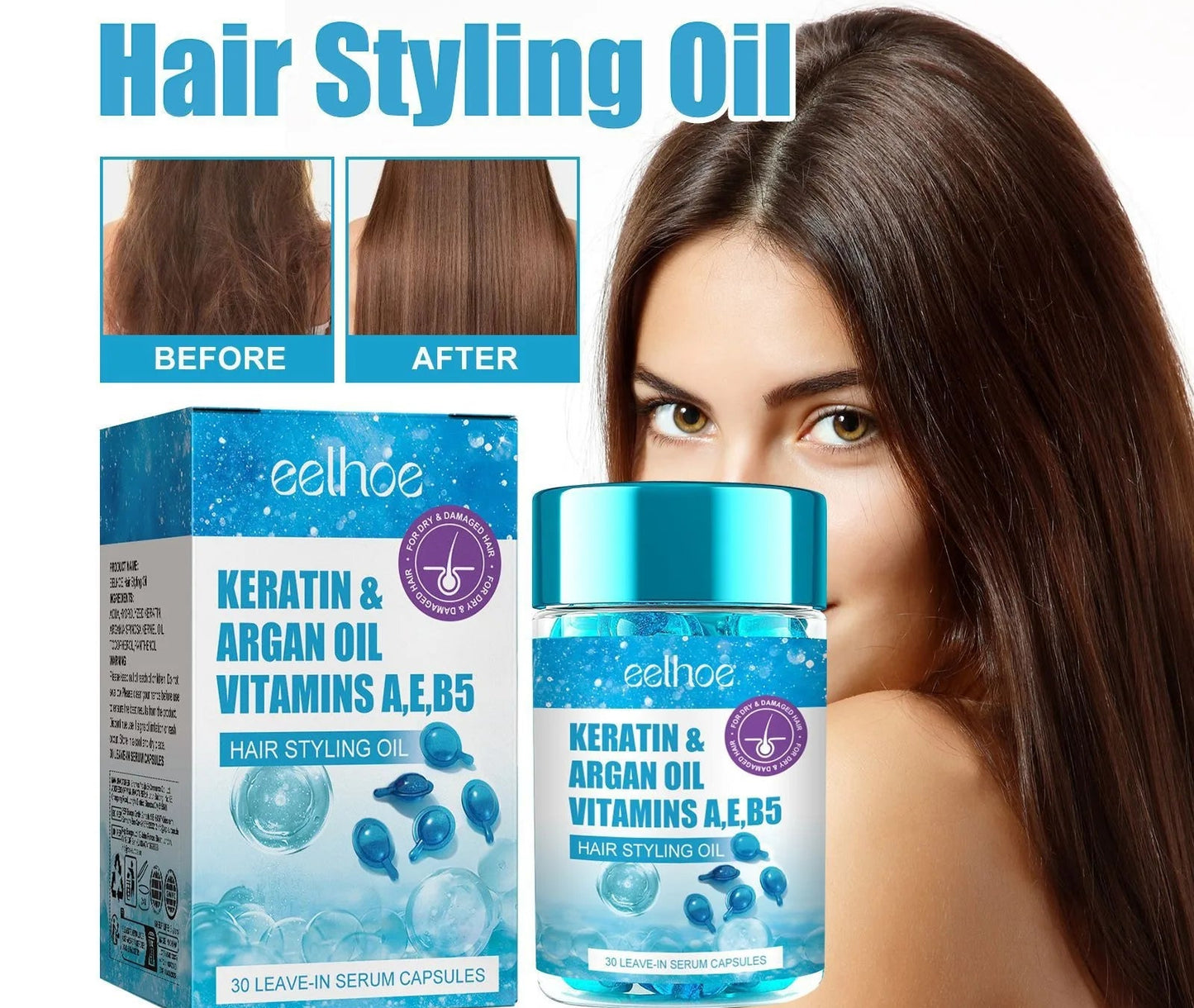 Magic Keratin Hair Vitamin Capsules with Argan Oil & Vitamins A, E, B5 – Deep Repair & Shine Boost for Dry, Frizzy Hair