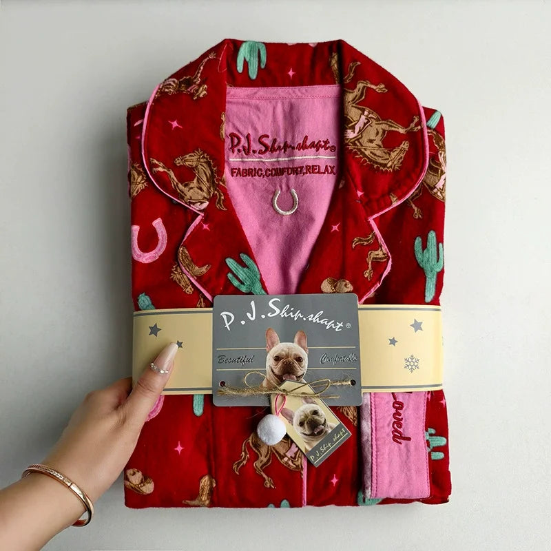 New Women's Loungewear Set | 100% Cotton Loose Cartoon 2-Piece Pajamas | Casual Sleepwear Outfit