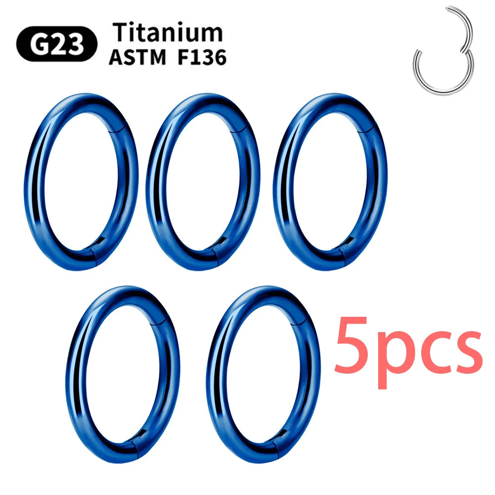1/5Pcs Nose Rings & Lip Rings | G23 Titanium Piercing Jewelry for Women | Mixed Color Hoop Earrings & Body Clips Hinged