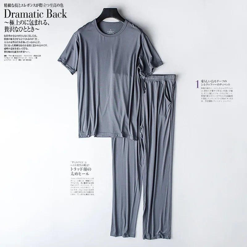 Men's Spring & Summer Modal Pajama Set | Short Sleeve Top & Trousers | Thin, Loose Large Size Homewear & Sleepwear