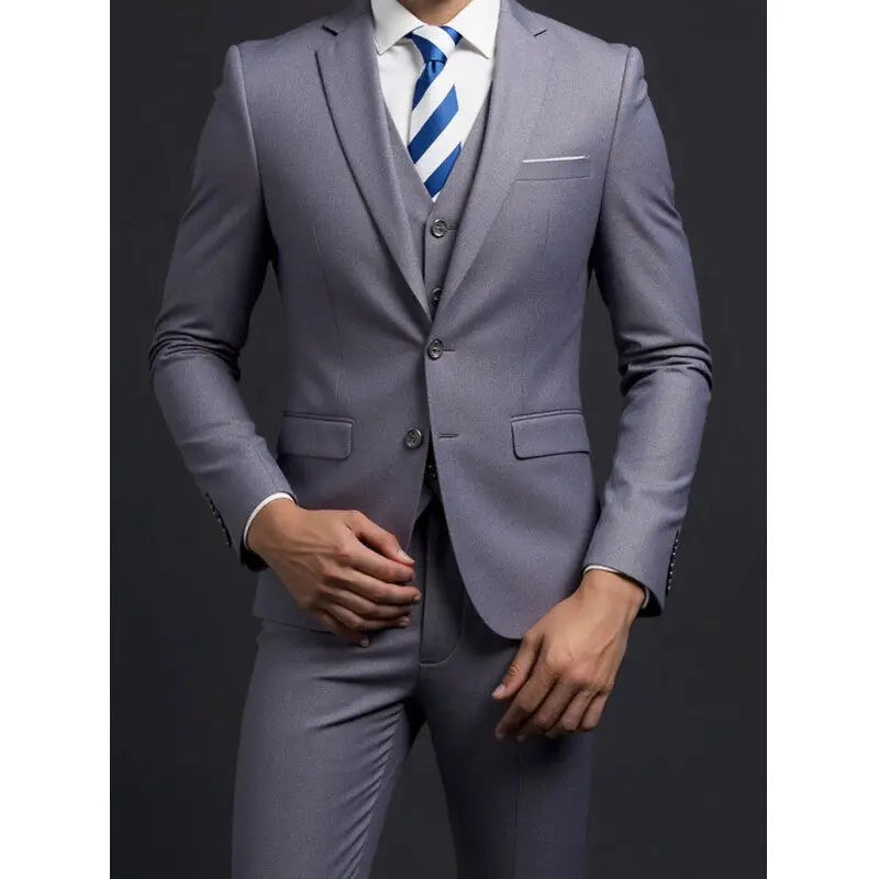 Men's 3-Piece Gentleman Suit – British Style Solid-Color Business & Wedding Outfit