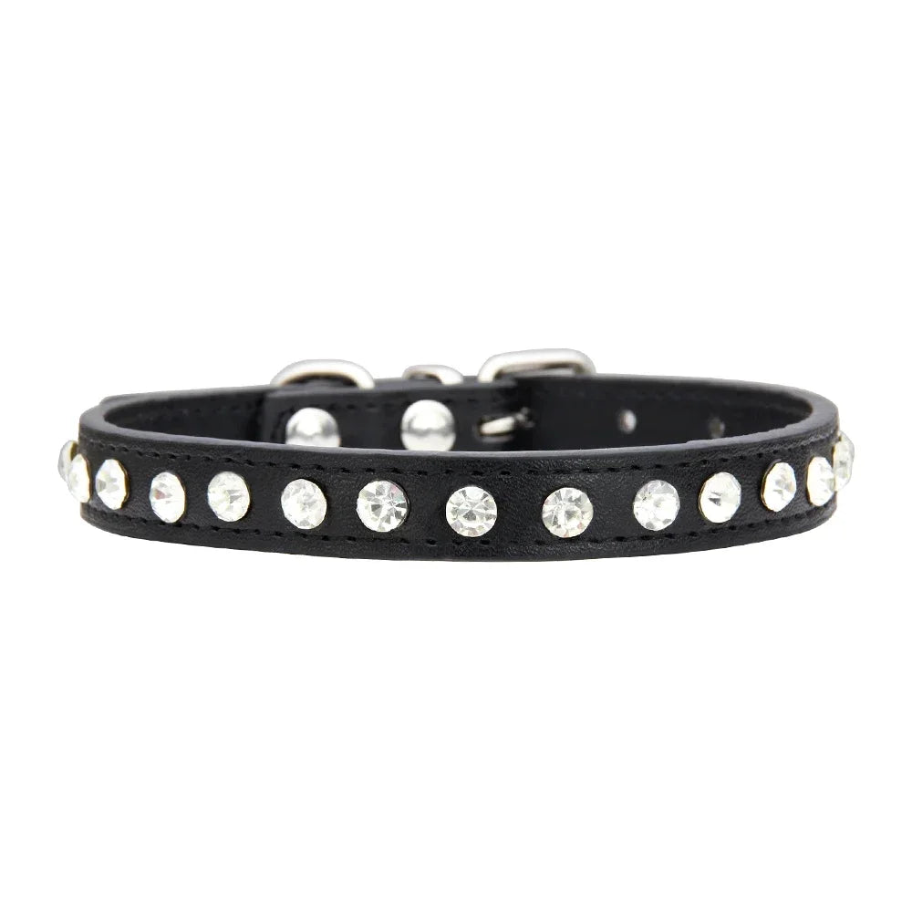 Collar de perro personalizado con diamantes de imitación: cuero sintético ajustable en 16 colores para perros pequeños y chihuahuas.