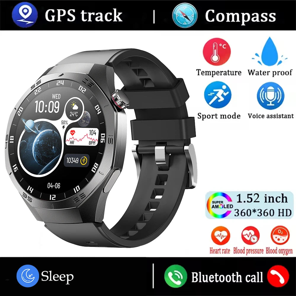 2025 Smart Watch for Men – AMOLED Screen, GPS, Heart Rate, Bluetooth Calls & Waterproof