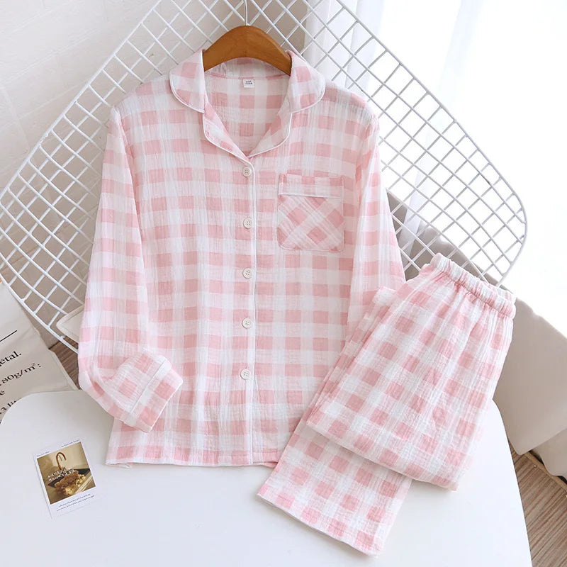 2025 Women's Polka Dot Pajama Set | 100% Cotton Gauze Two-Piece Spring Sleepwear & Loungewear