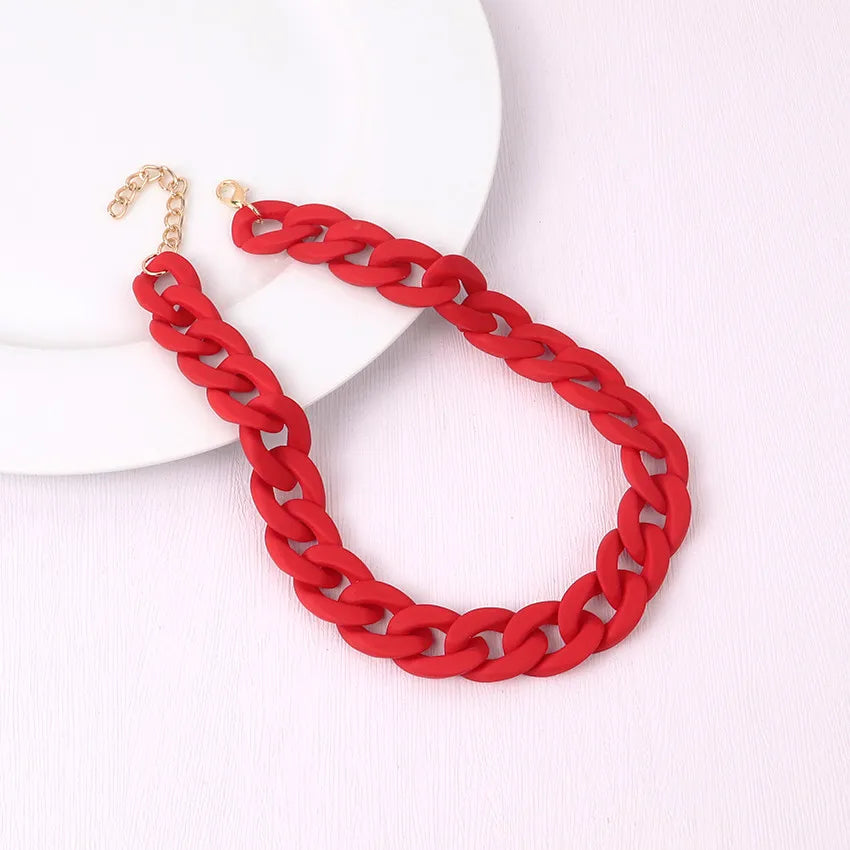 Trendy Colorful Acrylic Chain Choker Necklace for Women | Statement Matte Resin Wide Collar Jewelry