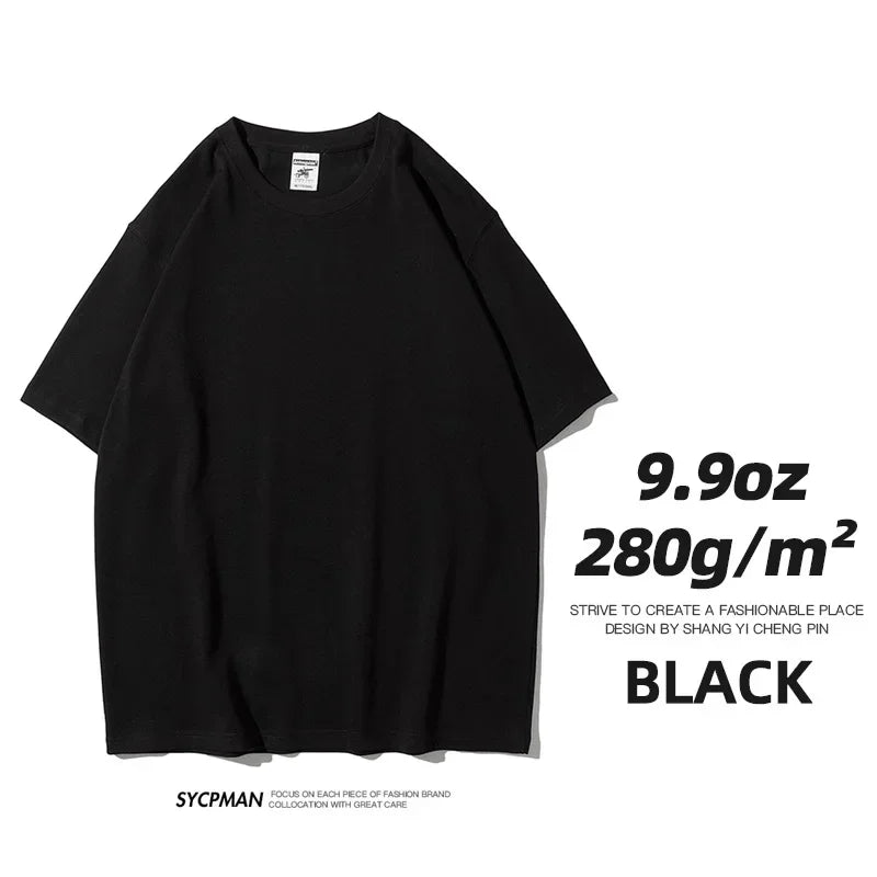 Men’s Oversized Heavyweight T-Shirt – 9.9oz 280gsm Cotton Short Sleeve Tee, Solid Color Trendy Casual
