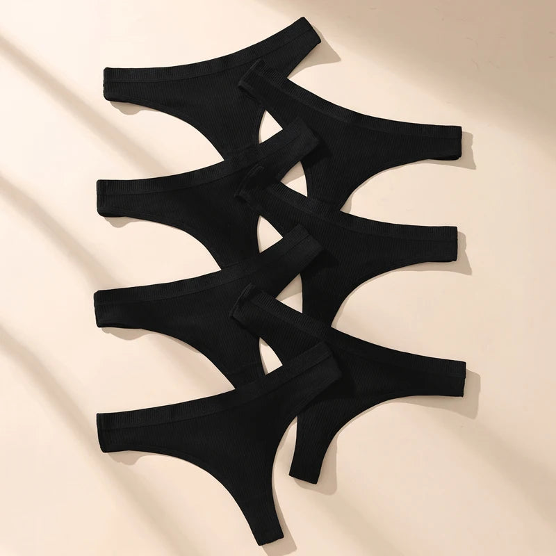 7Pcs Women Cotton Thongs Panties – Striped, Sexy, Soft G-Strings, Plus Size Lingerie