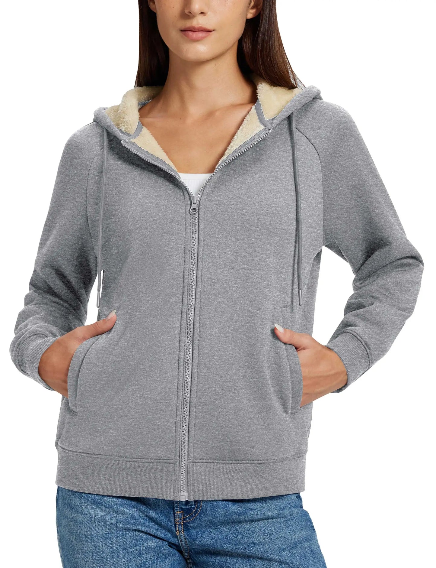 TACVASEN Women's Sherpa-Lined Full-Zip Hoodie Jacket Winter Warm Casual Outdoor Sweatshirt with Pockets