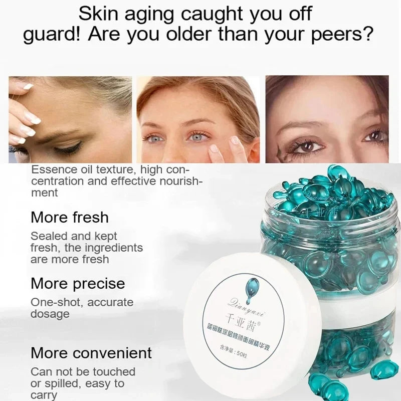 ٥٠ كبسولة سيروم الوجه ببتيد النحاس الأزرق | عناية بالبشرة لشدّها وترطيبها وتجديدها