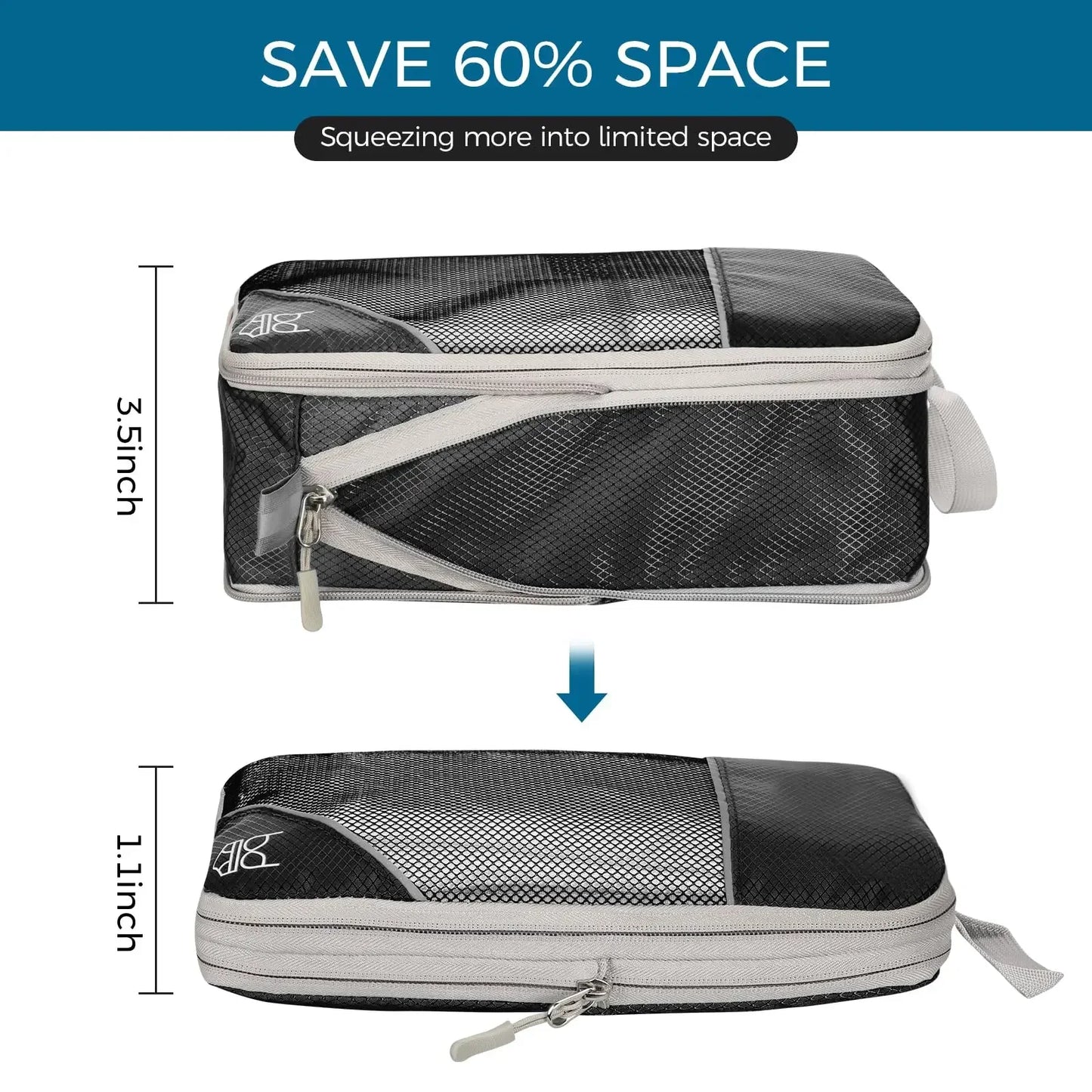 5-6PCS Compressed Packing Cubes Set | Portable Lightweight Travel Luggage Organizer with Shoe Bag & Mesh Storage