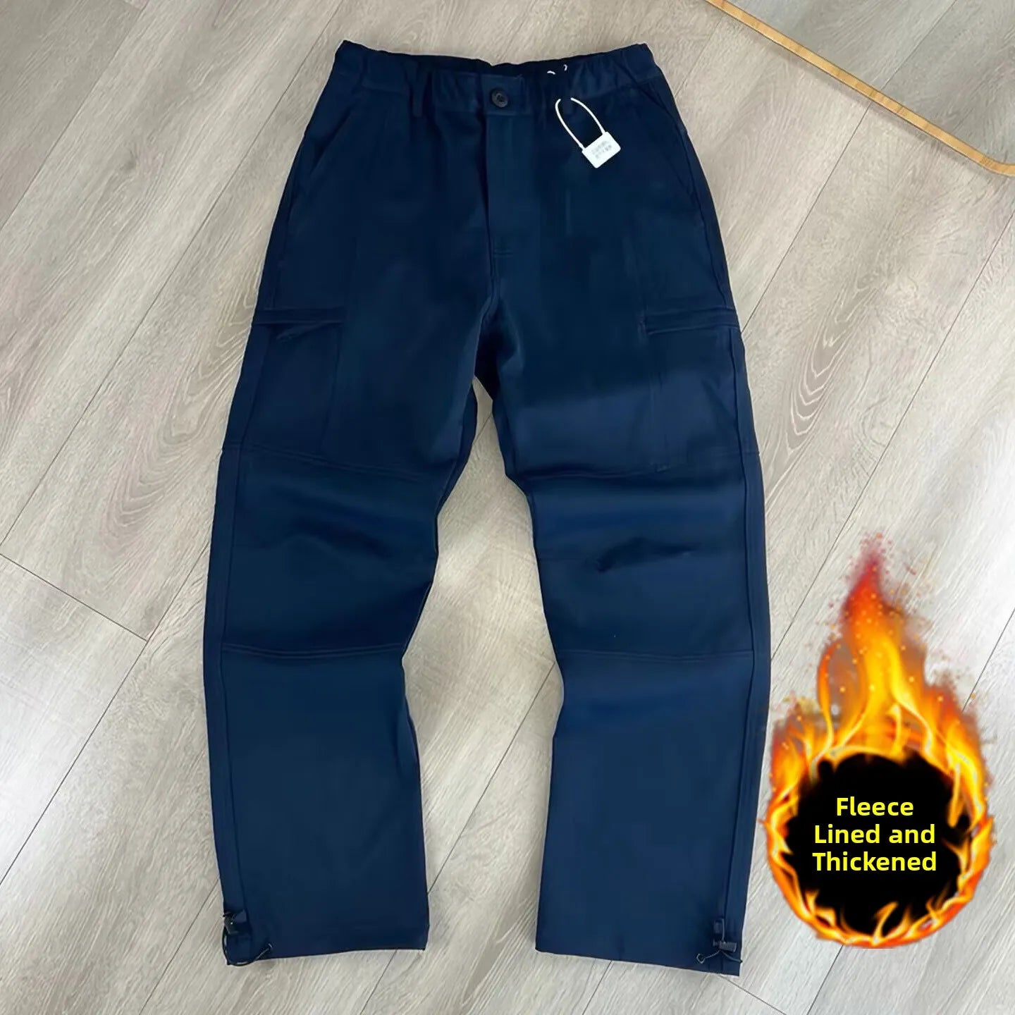 Outdoor Workwear Pants Men's | Loose Fleece-Lined Soft Hiking Pants | Windproof Waterproof Polyester Fiber Straight Leg