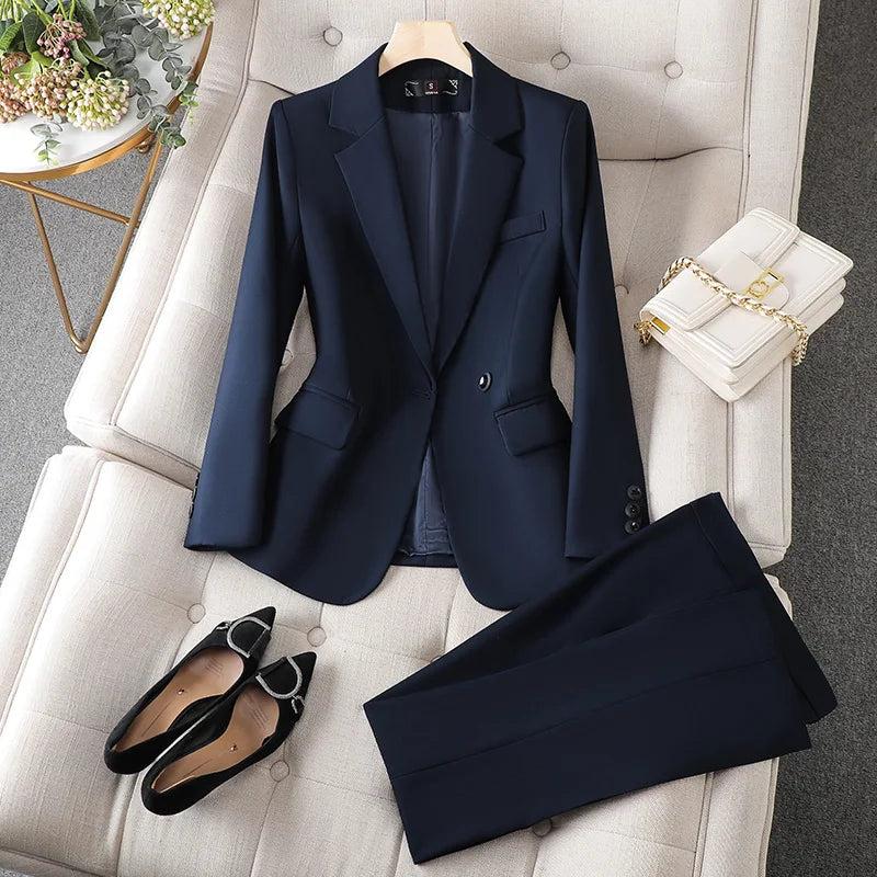 NAVIU Gray Women’s Slim Blazer & Pants Set – Autumn Professional Office Suit
