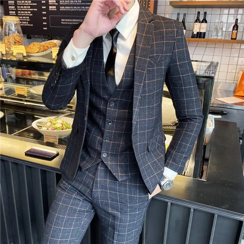 2023 Men's British Fashion 3-Piece Slim Fit Suit – Trendy Banquet Outfit