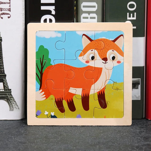 11x11CM Kids Wooden Puzzle – Cartoon Animal Traffic Tangram Educational Jigsaw Toy Gift for Children