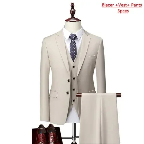 14 Color M-6XL Men's 3-Piece Formal Suit – Jacket, Vest & Pants for Business, Groom & Wedding