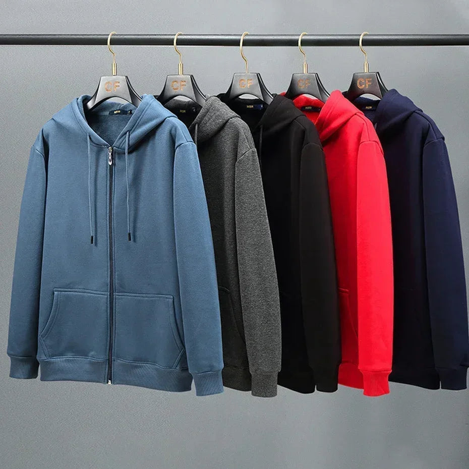 Men’s Big Size Hoodie – Loose Cotton Fleece-Lined Zip-Up Sweatshirt (10XL-12XL)