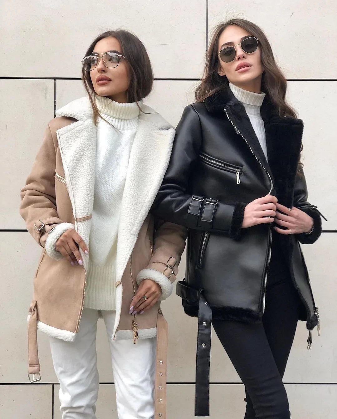 New Women's Extra Thick Warm Lamb Feather Rider Jacket with Faux Fur