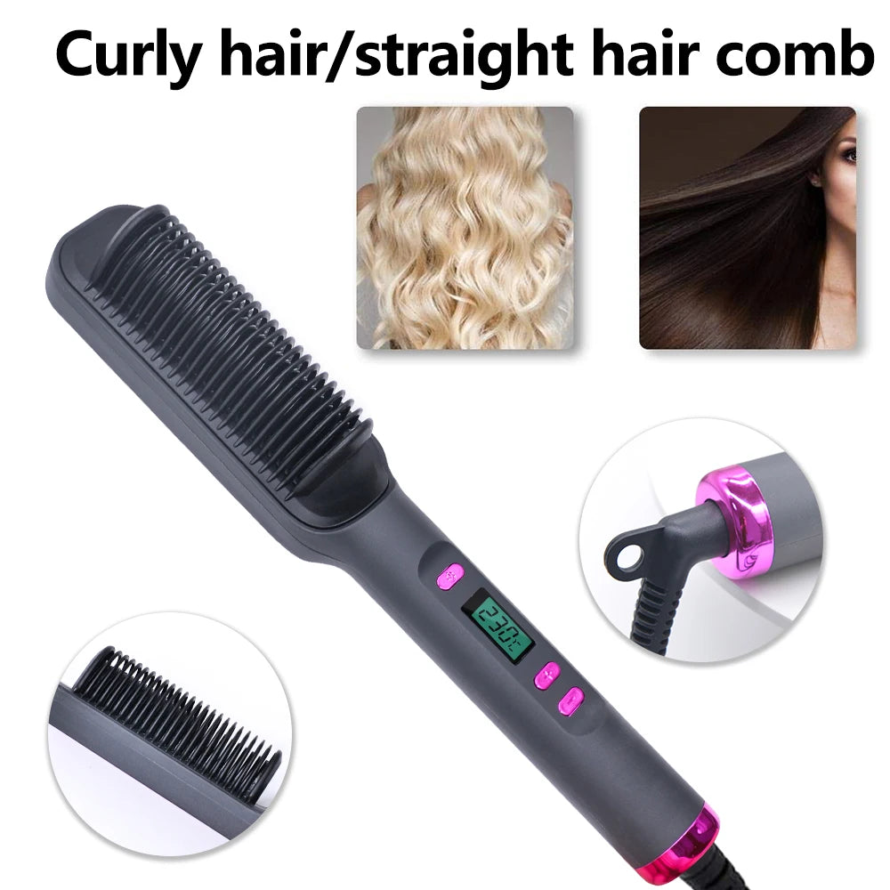 Electric Hot Comb Hair Straightener – Negative Ion Anti-Scald Straightening Brush & Styling Tool