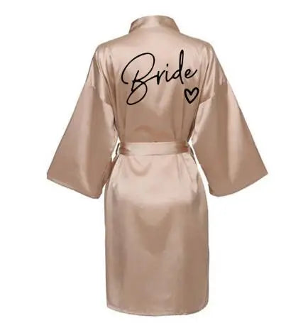 Bridesmaid Satin Robe | Wedding Party Kimono Pajamas with Black Lettering Team Bride Bathrobe