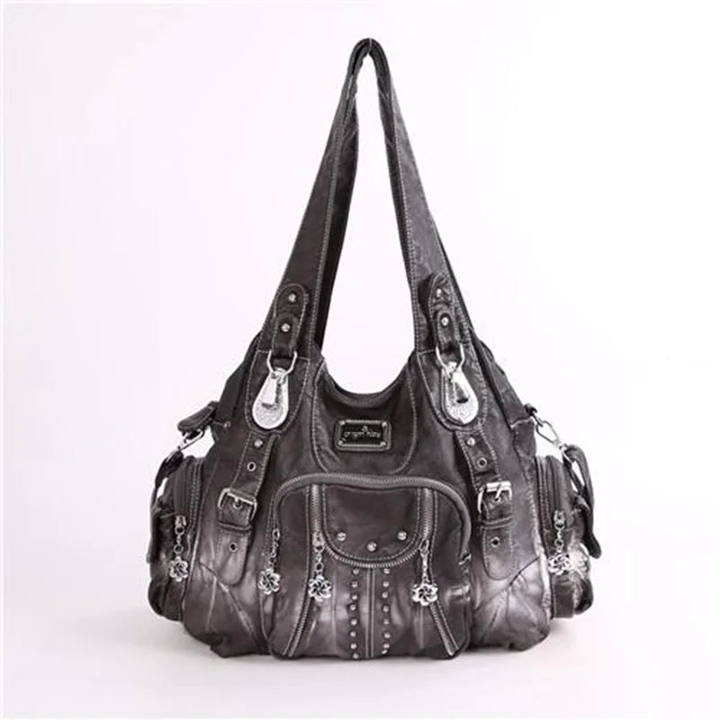 حقيبة يد نسائية من جلد البولي يوريثان من Angel kiss - حقيبة كتف أنيقة، حقيبة كبيرة وحقيبة يد كبيرة