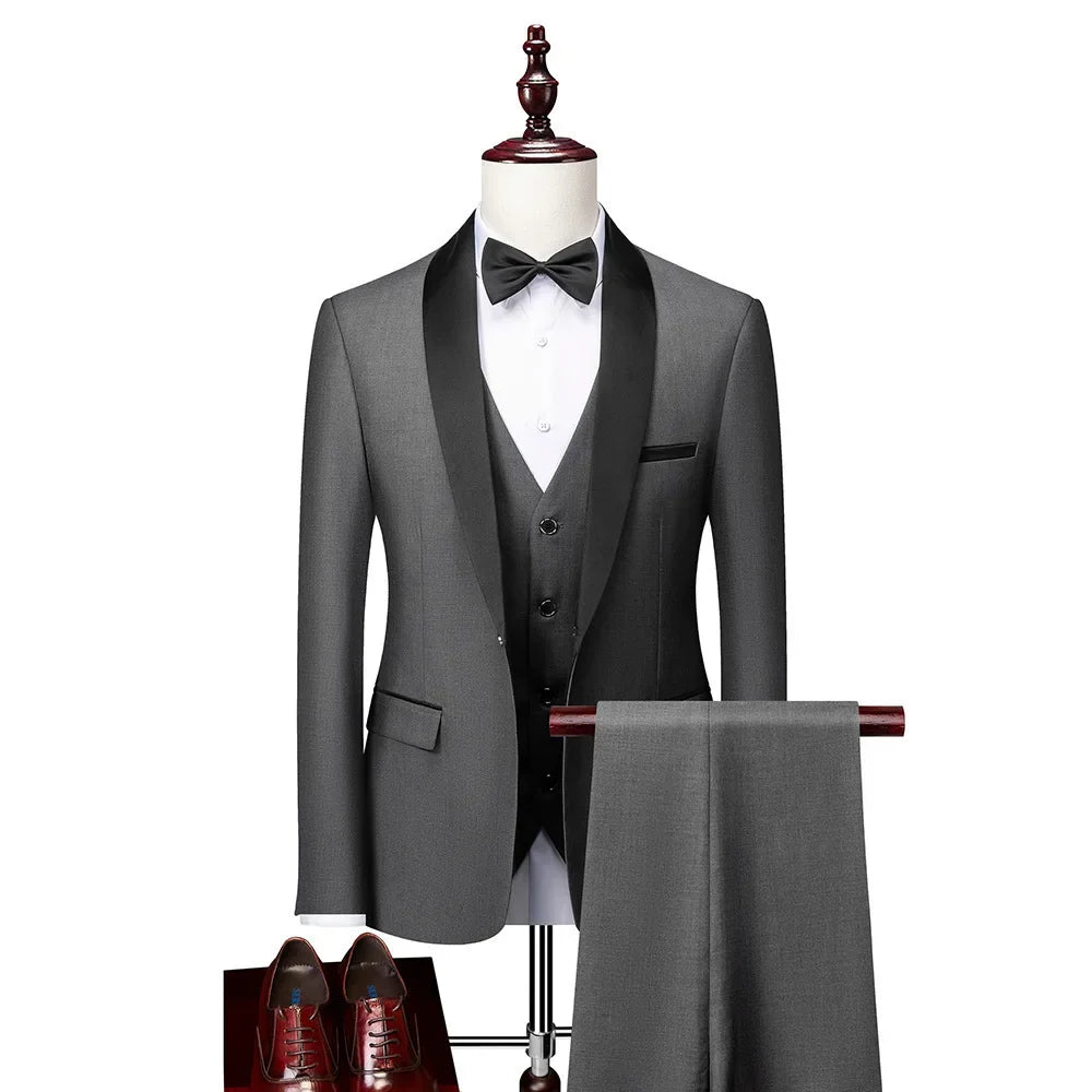 Men's 3-Piece Slim Fit Suit – Jacket, Vest & Trousers for Business, Groom & Formal Wear